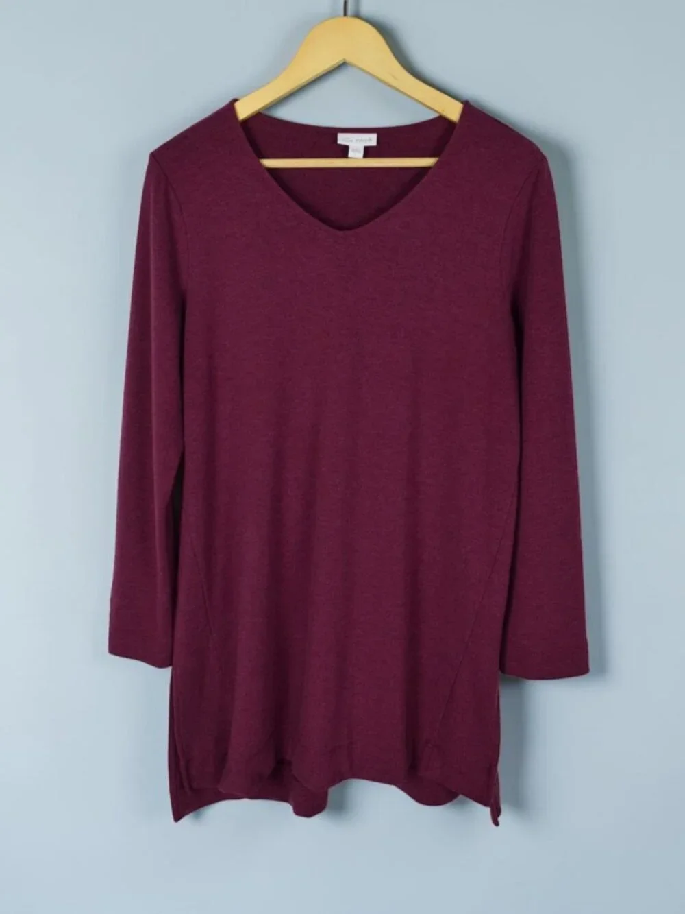 J. JILL LUXE TENCEL PURE JILL MAROON PURPLE V-NECK SWEATSHIRT TUNIC TOP - Picture 2 of 8